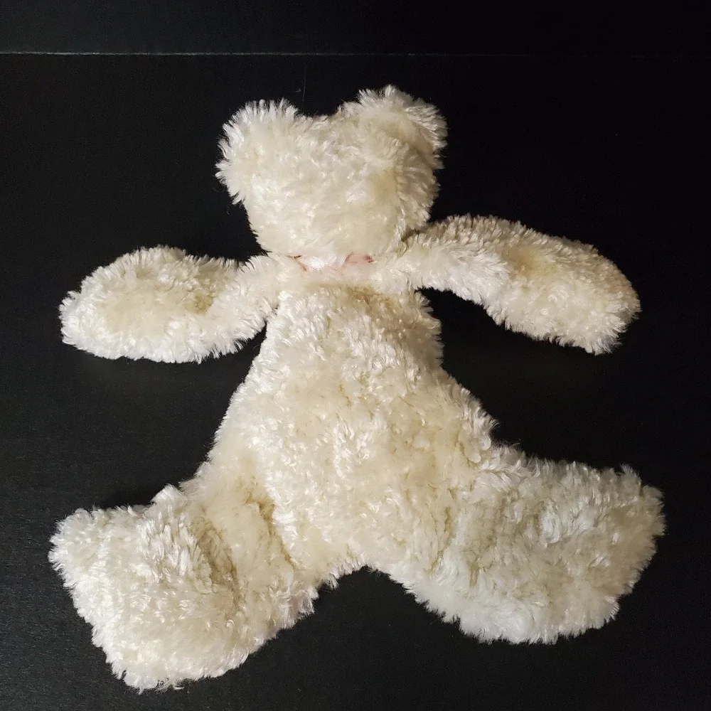 Boyds Bears Flat Cream‎ Colored Teddy With Pink Satin Ribbon Bow 9
